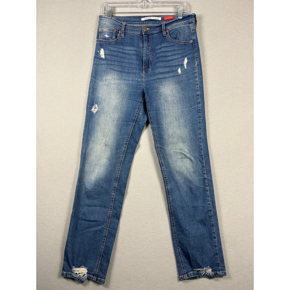 Celebrity Pink The Eleven Distressed Straight Leg Jeans 11/30 Blue Medium Wash